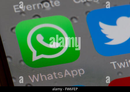 Icona Whatsapp su un schermo di iphone Foto Stock