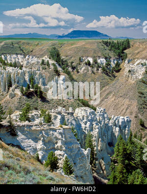 Bianche Scogliere in freccia creek si rompe sotto square butte vicino geraldine, montana Foto Stock