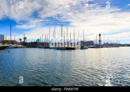 Porto e banchina di Barcellona, Port Vell, in Spagna, in Catalogna Foto Stock