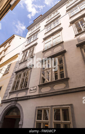 La Casa di Mozart nella Domgasse. Figarohaus, Figaro House; W.A. MozartÕs residence da 1784 a 1787, in un primo piano appartamento. Foto Stock