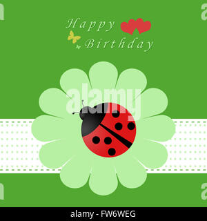 Colorato biglietto di auguri di buon compleanno con una coccinella Foto Stock