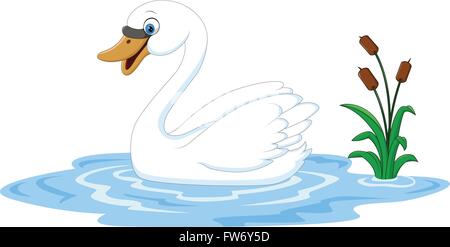 Cartoon bellezza swan galleggia sull'acqua Illustrazione Vettoriale