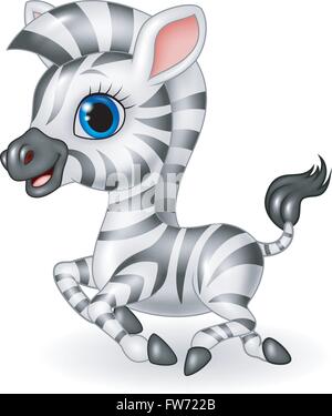 Carino zebra in esecuzione isolati su sfondo bianco Illustrazione Vettoriale