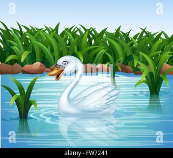 Cartoon bellezza swan galleggia sul Fiume Illustrazione Vettoriale