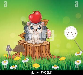 Piccolo grazioso salotto hedgehog nel bellissimo sfondo di erba Illustrazione Vettoriale