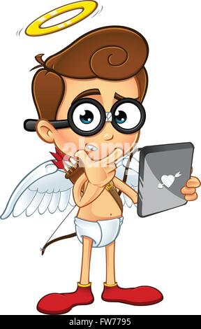 Un cartoon illustrazione di un Geeky cercando cupido carattere. Illustrazione Vettoriale