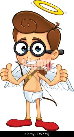 Un cartoon illustrazione di un Geeky cercando cupido carattere. Illustrazione Vettoriale