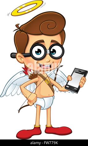 Un cartoon illustrazione di un Geeky cercando cupido carattere. Illustrazione Vettoriale