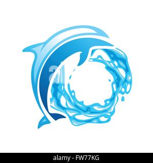 Dolphin emblema del vettore, Delfino Blu sulle onde Illustrazione Vettoriale