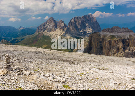 Vista sul Gruppo del Sasso Lungo delle Dolomiti Foto Stock