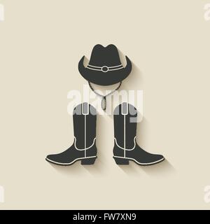 Il cappello da cowboy boots icona - illustrazione vettoriale EPS. 10 Illustrazione Vettoriale