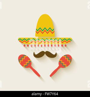 Sombrero messicano e maracas - illustrazione vettoriale EPS. 10 Illustrazione Vettoriale
