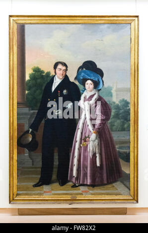 Oviedo, Spagna. Il 31 marzo, 2016. Dipinto ad Olio "Fernando VII y Maria Cristina" (1832) di Luis de la Cruz y Rios durante la riapertura del Museo di Belle Arti di Asturias il Marzo 31, 2016 a Oviedo, Spagna. Credito: David Gato/Alamy Live News Foto Stock