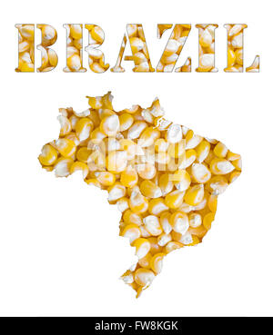 In Brasile la parola e il paese a forma di mappa con semi di mais Foto Stock