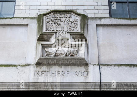 Targa che registra il sito di Garraways Coffee House, Change Alley, City of London, England, UK, Foto Stock