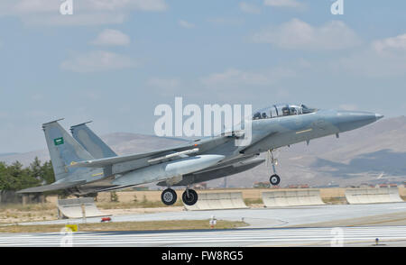 Un Royal Saudi Air Force F-15 durante l'esercizio anatolica Eagle a Albacete Air Base, Spagna. Foto Stock