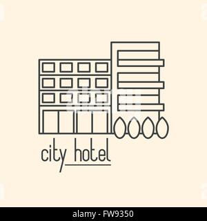 Graphic Line arte illustrazione del city hotel su sfondo beige Illustrazione Vettoriale