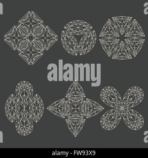 Set di simboli geometrici realizzati in linea cristalli d'arte Illustrazione Vettoriale