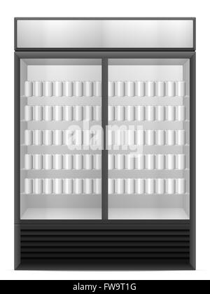 Visualizzare frigo con bevande lattine su uno sfondo bianco. Foto Stock