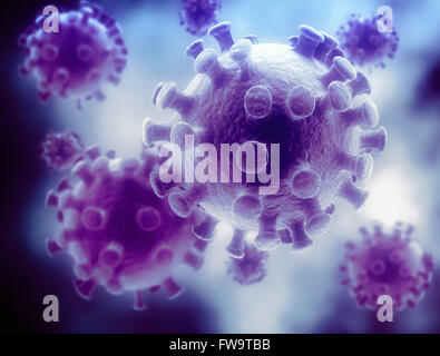 Cellule di virus ad alta risoluzione 3D render Foto Stock