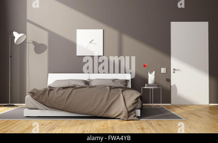 Sono luminose e contemporanee camere da letto in legno con letto  matrimoniale e una nicchia con gli oggetti - il rendering 3D Foto stock -  Alamy