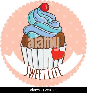 Muffin colorato sfondo. Torte, dolci. Illustrazione Vettoriale