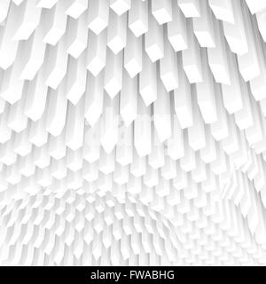 Piazza astratta sfondo digitale con superficie curva formata da colonne bianche array, 3d illustrazione Foto Stock