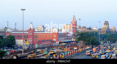 Chennai Central Railway Station Building.Chennai,Tamil Nadu,Madras Centrale, India.Chennai cityscape.Madras, centrale Foto Stock