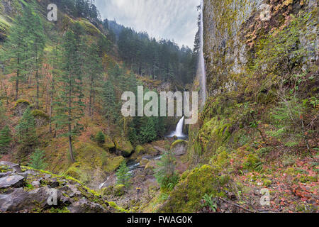 Wahclella Falls in Columbia River Gorge Oregon con cascata stagionale sulla parete della scogliera Foto Stock