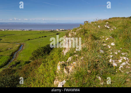 Vista del paesaggio di Brean Down e del canale di Bristol, Somerset, Regno Unito nel mese di agosto. Foto Stock