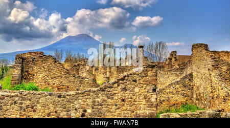 Rovine di Pompei con il Vesuvio sullo sfondo Foto Stock