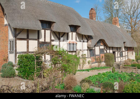 Tipica casa di campagna inglese, vista di Anne Hathaway's Cottage e giardino a Shotley, vicino a Stratford Upon Avon, Inghilterra, Regno Unito Foto Stock