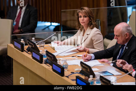 La città di New York, Stati Uniti. 30 Mar, 2016. Nazioni Unite messaggero di pace la principessa Haya Al Hussein parlare durante l'ECOSOC Partnership Forum sul tema "da impegni di risultati: Leva partenariati di invecchiamento per l'Agenda 2030" oggi presso la sede delle Nazioni Unite a New York. © Luiz Rampelotto/Pacific Press/Alamy Live News Foto Stock