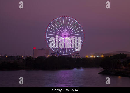 Ruota panoramica Ferris Sun ruota di notte, Danang o Da Nang, Vietnam centrale, Vietnam Foto Stock