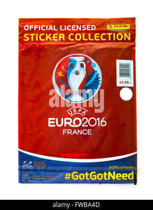 Panini Euro 2016 Francia Sticker Collection e Album su sfondo bianco Foto Stock
