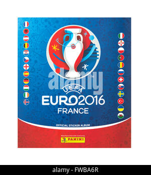 Panini Euro 2016 Francia Sticker Collection e Album su sfondo bianco Foto Stock