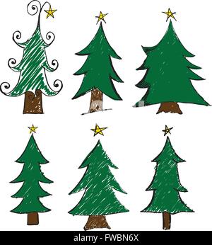Illustrazione Vettoriale di albero di Natale design set. Illustrazione Vettoriale