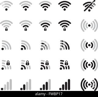 Set di diversa connessione wifi icone nere Illustrazione Vettoriale