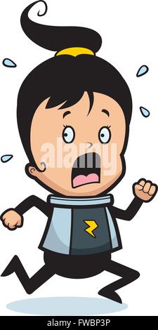 Un cartoon bambino astronauta in esecuzione in un panico. Illustrazione Vettoriale