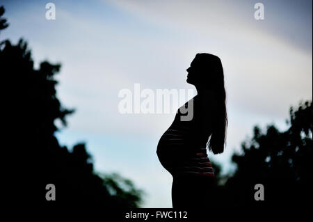 Bella donna incinta rilassante al di fuori Foto Stock