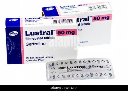 Lustrale (Pfizer) compresse, il nome della marca di sertralina SSRI anti-depressive. Foto Stock