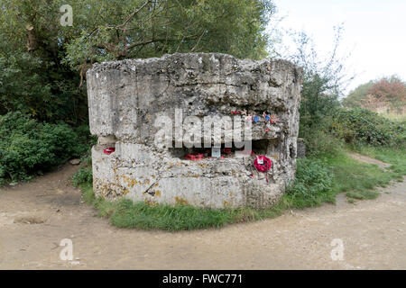 Hill 60 nelle Fiandre, situato a circa tre miglia a sud-est di Ypres, Belgio. Guerra Mondiale 1 scatola di pillole. Foto Stock