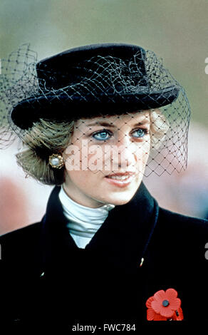 HRH Principessa Diana assiste ricordo cerimonia presso l'Arc de Triomphe, Paris, Francia - Nov 1988 Foto Stock