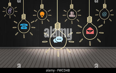 Mezzi di contatto icone sul digitale 3D sfondo in camera. Foto Stock