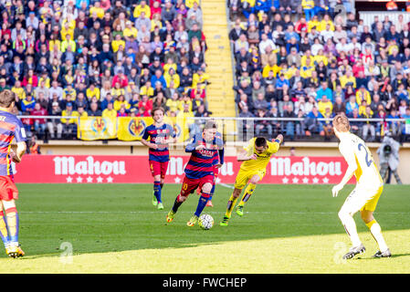 VILLARREAL, Spagna - MAR 20: Lionel Messi gioca in La Liga match tra Villarreal CF e FC Barcellona a El Madrigal Stadiu Foto Stock