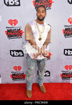 Los Angeles, California, USA. 3 Aprile, 2016. Il cantante Omarion al iHeartRadio Music Awards 2016 Al Forum. Credito: Sarah Stewart/Alamy Live News Foto Stock