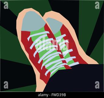 Creative geomteric, verde, rosso e nero sneakers mosaico Illustrazione Vettoriale