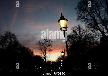 Via la luce di notte su uno sfondo di cielo sulla spianata di Helsinki, Finlandia Foto Stock