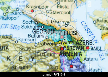 Foto di una mappa della Georgia e la capitale Tbilisi . Foto Stock