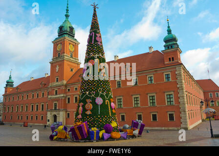 Plac Zamkowy, Piazza Castello, con albero di Natale, Varsavia, Polonia Foto Stock